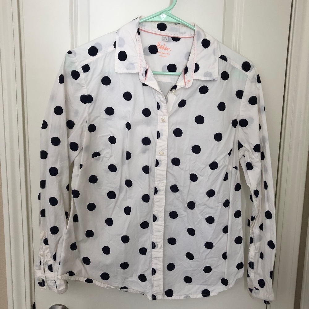 EUC The Classic Shirt by Boden Navy spots Size P8